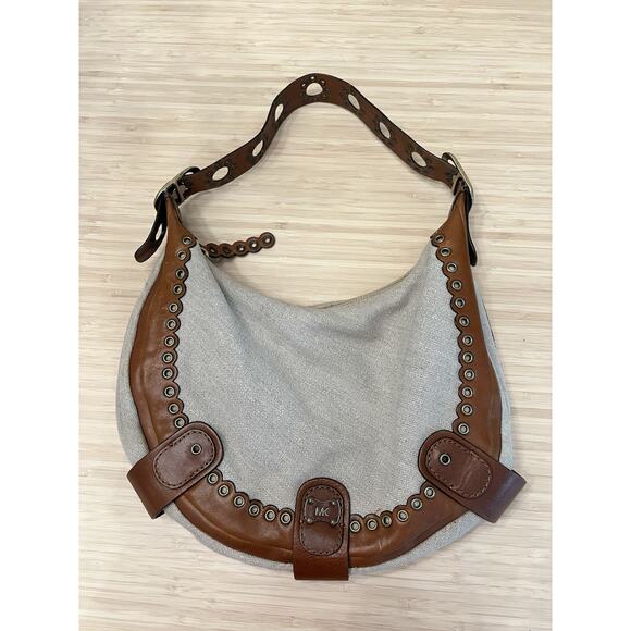 Vintage Y2K Michael Kors Leather Canvas Shoulder Bag Boho - Picture 1 of 6
